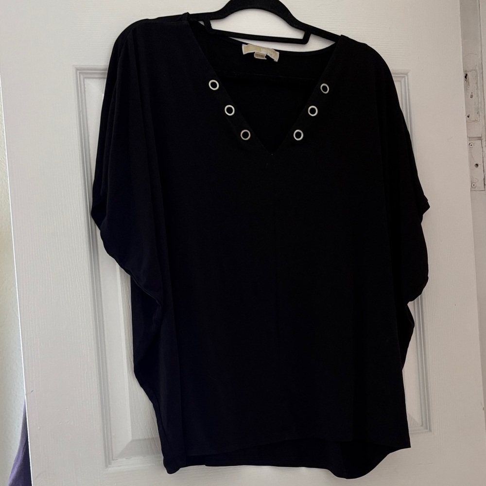 Michael Kors Black Grommet V-Neck Blouse